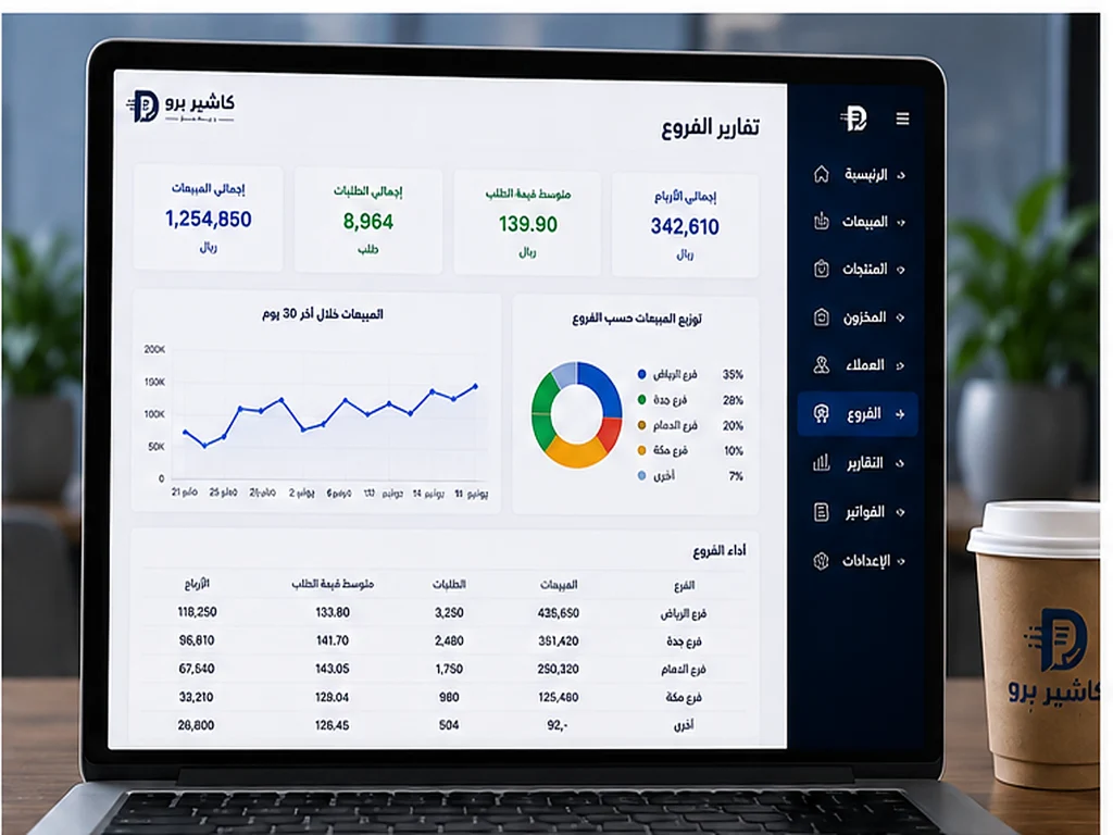 تقارير مبيعات وفروع المتاجر في كاشير برو