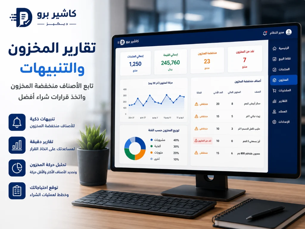 تقارير المخزون والتنبيهات للمنتجات منخفضة الكمية