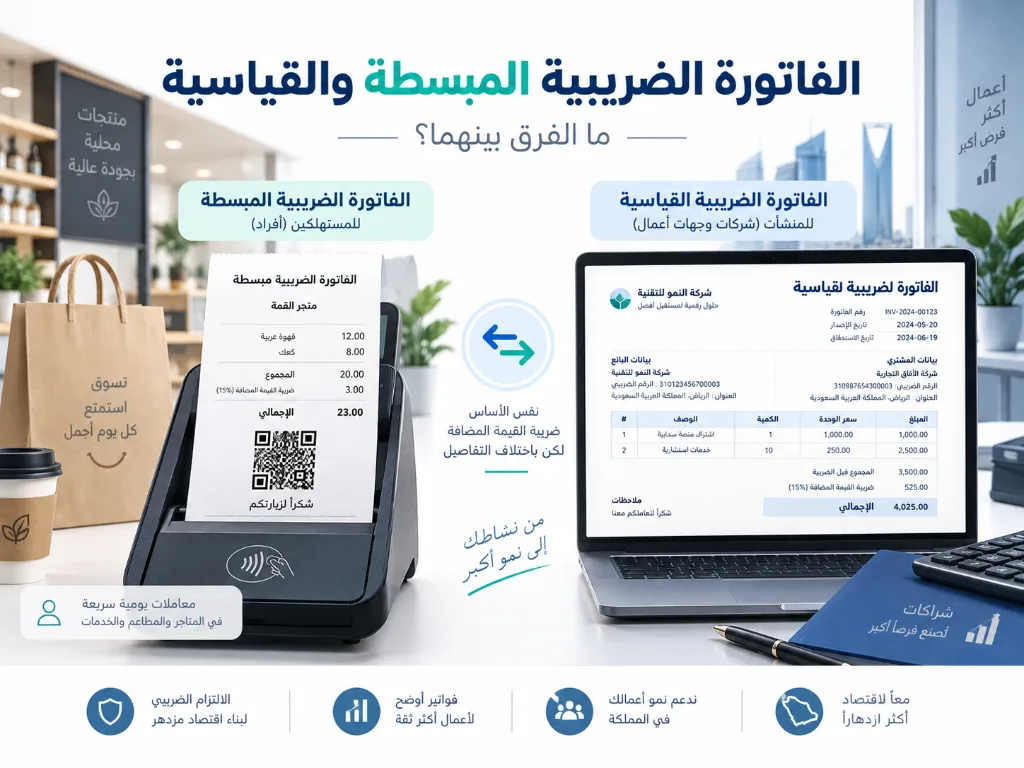 الفاتورة الضريبية المبسطة والقياسية في السعودية والفرق بينهما